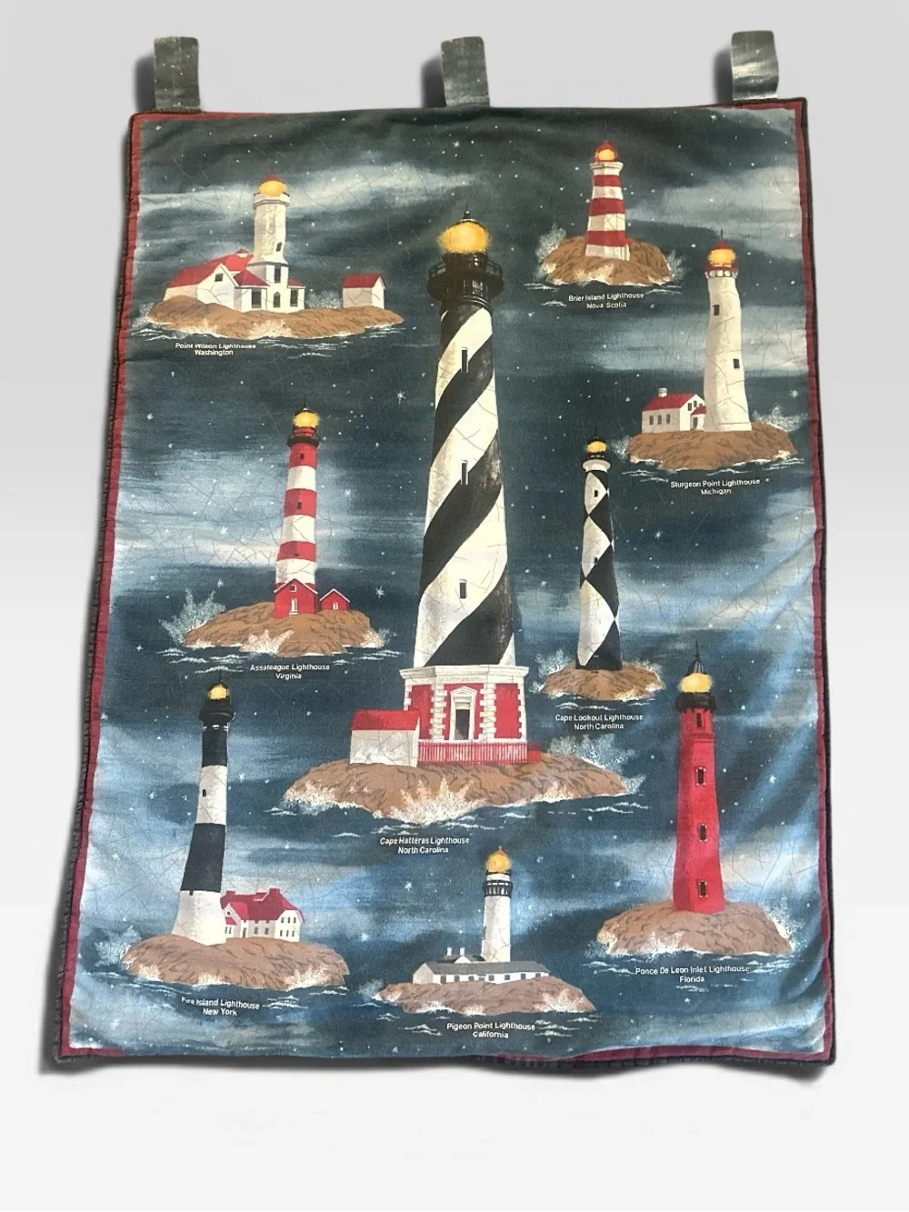 Springs Industries Nautical Lighthouse Wall Tapestry 36x25.5 Dark Blue Base Red